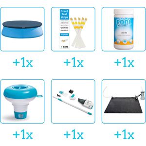Accessoires voor Intex Easy Set Zwembad - 244x61 cm - Rond - Opblaasbaar - Met filterpomp - Intex - 28020 - Afdekzeil - Testrips - Chloor - Chloordrijver - Stofzuiger - Solar Mat