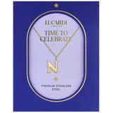 Lucardi - Dames Stalen Goldplated Ketting Letter N - Ketting - Goudkleurig - 47 cm