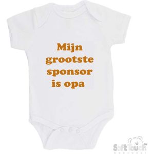 100% katoenen Romper ""Mijn grootste sponsor is opa"" Unisex Katoen Wit/tan Maat 62/68
