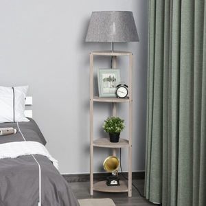 Vloerlamp plank slaapkamer leglamp lamp lampenkap 40 w Scandinavisch hout + linnen grijs 46 x 46 x 158,5 cm