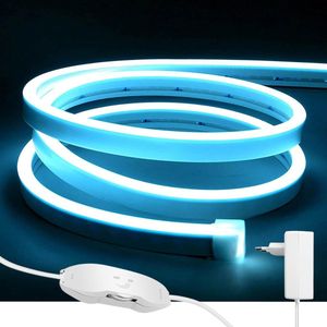 LED Strip 5M - Ijsblauw Neon LED Strip Licht 12V met Dimmer Stroomadapter - Flexibele Waterdichte IP65 LED Verlichting voor Slaapkamer, Bar, DIY Decoratie Binnen en Buiten [Energieklasse E]