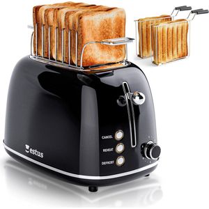 Estus Iconic Broodrooster met Tostiklemmen - Retro Toaster - Zwart - Deluxe