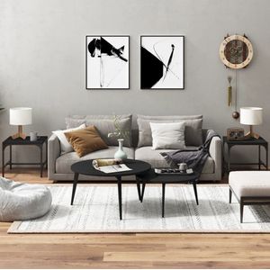 The Living Store Bijzettafel - Industriële Stijl - Set van 2 - 40 x 40 x 35 cm - Zwart