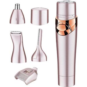 Ontharing voor vrouwen, 4-in-1 pijnloze gezichtshaarverwijderaar, oplaadbare bikinitrimmer, draagbaar elektrisch scheerapparaat, feilloze epilator, scheermesjes voor vrouwen, schaamhaar, wenkbrauwen, neus, lip, gezicht, benen, lichaamshaar