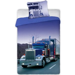 Vrachtwagen On The Road - Dekbedovertrek - Eenpersoons - 140 x 200 cm - Multi