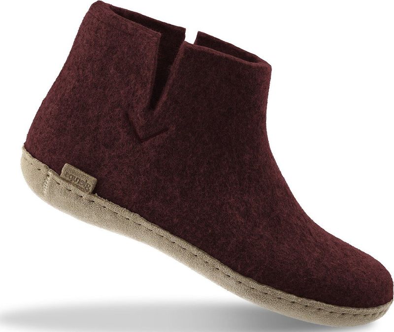 Glerups Hoge Wollen Sloffen Leren Zool Bietenrood - Bietenrood - 37