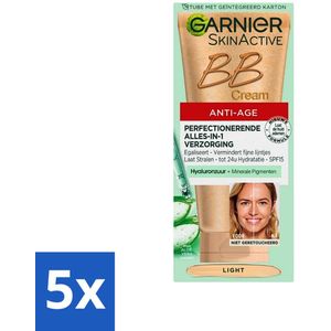 5 x Garnier - SkinActive - BB Cream Light - Anti-Aging - Getinte Dagcrème - 50 ml - Gemengde Huid - Vette Huid - Hydratatie - Natuurlijke Dekking - SPF