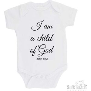 100% katoenen Romper ""I am a child of God John 1:12"" Unisex Katoen Wit/zwart Maat 56/62