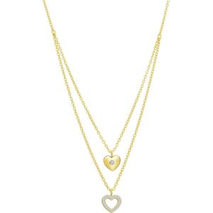 Lucardi Dames Zilveren goldplated layering ketting hart - Ketting - 925 Zilver - Goudkleurig - 45 cm