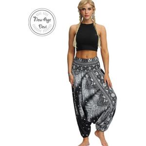 yoga pants - loose women high waist - Boho Jumpsuit Harem Pants gym - Zwart Wit - Maat M