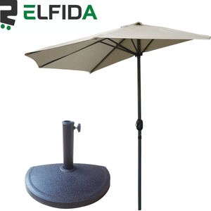 Elfida - Parasol met Beschermhoes en Parasolvoet - Balkonparasol - 270x135x245cm - Beige