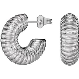 Traveller Oorbellen - Oorringen Dames - Zilver - 3/4 Ring - Geribd - Edelstaal - 18 x 6 mm - 181278