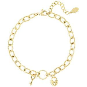 Yehwang - armband - bedelarmband - goud - sleutel en slotje - roestvrijstaal