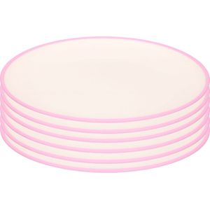 6x stuks onbreekbare kunststof/melamine roze ontbijt bordjes 23 cm voor outdoor/camping/picknick/strand