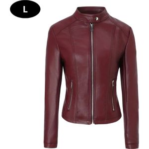 Bovista Leren Jas - Leather Jacket - Lederen Jas - Bomberjack - Pilotenjack - Blazer - Biker - Motorjas - Motormuis - Dames - Rood L
