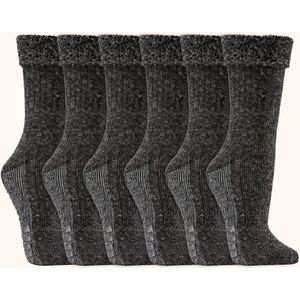 Huissokken met anti-slip | 10% Alpacawol | Dames & Heren | Kleur: Antraciet | 6 paar