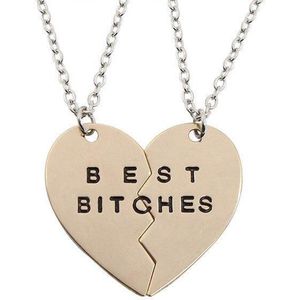 Kasey Vriendschapsketting - bff ketting voor 2 - 2 stuks - Best Bitches - Hart - Goudkleurig