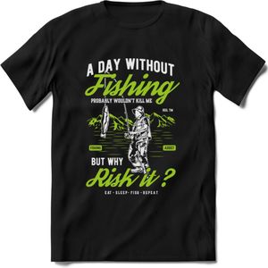 A Day Without Fishing - Vissen T-Shirt | Groen | Grappig Verjaardag Vis Hobby Cadeau Shirt | Dames - Heren - Unisex | Tshirt Hengelsport Kleding Kado - Zwart - XXL