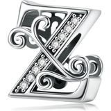 Zilveren alfabet bedel letter Z met transparante zirkonia steentjes