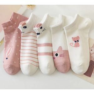 Roze set sokken - sokkenset van 5 paar - Enkel sokken - Dames sokken - Multipack - Maat 36-41