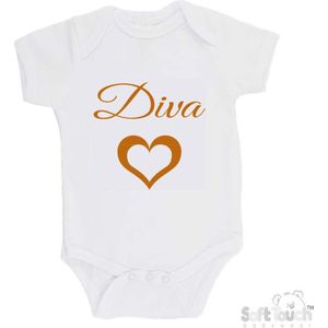 100% katoenen Romper ""Diva"" Unisex Katoen Wit/tan Maat 68/74