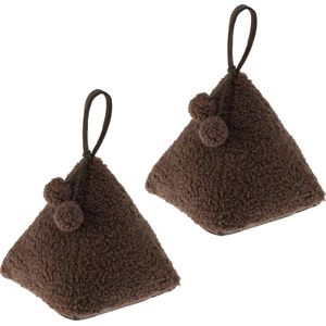 H&S Collection Deurstopper Teddy - 2x - bruin - 17 x 17 x 16 - polyester - met verplaats lus