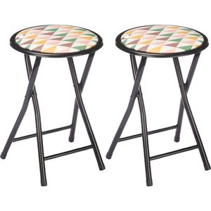 Giftdecor - Bijzet Krukje/Stoel - Zwart/Deco Patroon - Opvouwbaar - 2x