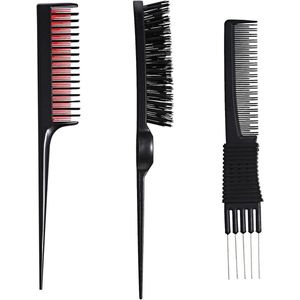 Tondeusekam zwarte toupeerkam sleekvlecht borstel steelkam - Set van 3 kammen voor kappers en styling - Haarkam voor vrouwen en kinderen