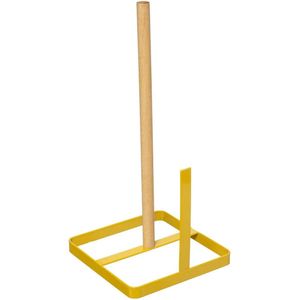 Keukenrolhouder ijzer/hout 15 x 30 cm geel - Keukenbenodigdheden - Keukenpapier/keukenrol