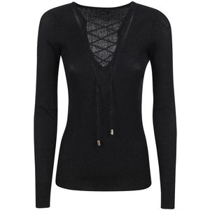 Ribbed Viscose Sweater with Metallic Fiber and V-Neck Crossed