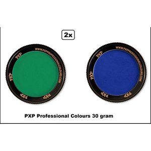 2x Set PXP Professional Colours schmink groen en blauw 30 gram - Schminken verjaardag feest festival thema feest