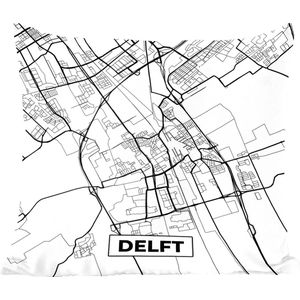 Sierkussen - Kaart Delft - Zwart En Wit - 50 Cm X 50 Cm