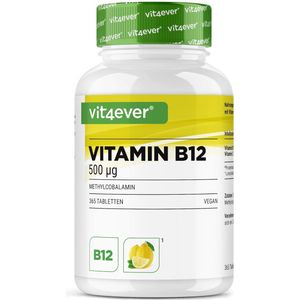 Vitamine B12 - 500 mcg | 365 zuigtabletten | Citroensmaak | Veganistisch | Premium: Actieve Methylcobalamine | Hoge biologische beschikbaarheid | Vit4ever