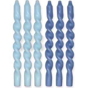 Twisted candle - Set van 6 kaarsen - Gedraaide kaarsen - 29 cm - Swirl kaarsen - Dinerkaarsen - Twisted candles - Twisted kaarsen - Gekleurde kaarsen - Draai kaarsen - Dinerkaarsen gedraaid - Helderblauw - Lichtblauw