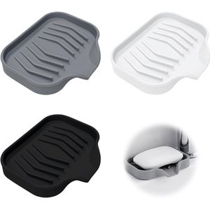 Silicone Soap Dish with Drain - Soap Pad with Drain Hole - 3 Colours Soap Holder for Kitchen - Bathroom and Worktop - Pack of 3