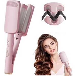 Wave Curler - 32 mm U-vormige krultang - Franse golvende krultang - Vier instelbare temperatuurstanden - Hitte- en reisbescherming - Snelle verwarming - Grote krultang - Geschikt voor kort en lang haar - Roze
