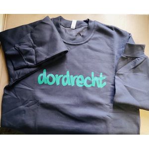 Sweater/trui Unisex “Dordrecht” Grijs met groene tekst, maat L