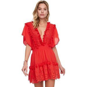 Trendyol Strandkleding Lila Geweven 100% Katoenen Mini-Jurk Met Geborduurd Detail Tbess21El1248