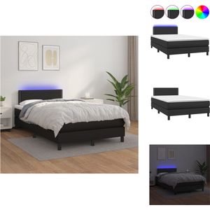 vidaXL Boxspring - LED - Kunstleer - Verstelbaar hoofdbord - Pocketvering matras - Huidvriendelijk topmatras - 203x120 cm - Bed