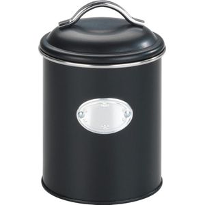 Opbergdoos, 1 liter, vershouddoos voor luchtdicht bewaren van levensmiddelen, waterdicht, van gelakt metaal met applicatie, retro design, 11,5 x 16,5 cm, zwart