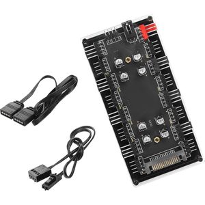 Case Fan Hub, 12V 4Pin PWM + RGB 2-in-1 Controller met SATA Voeding, CPU Koeling Ventilator met Aansluitbare RGB Verlichting voor Computer, 4Pin RGB LED Koeling Ventilator