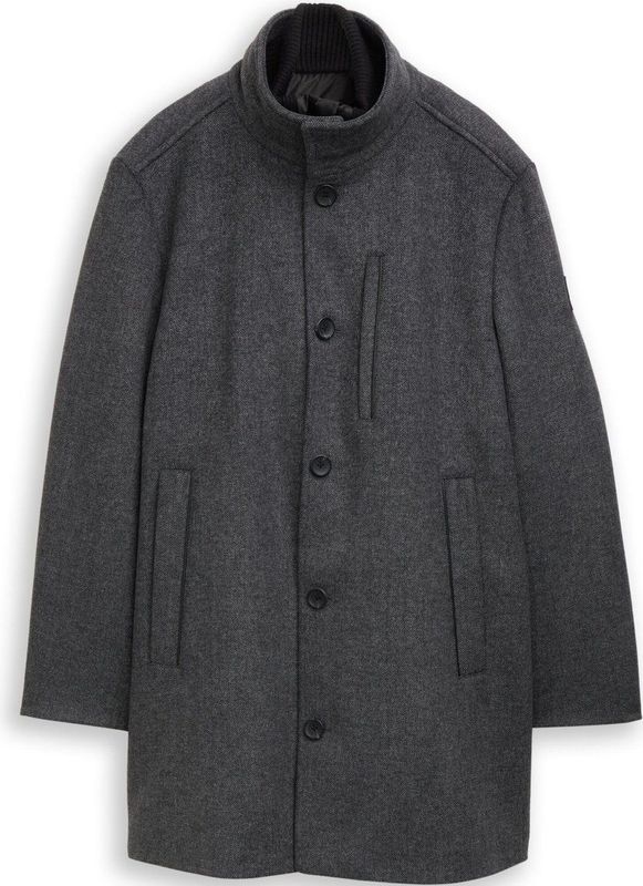 Tom Tailor - Lange Wollen Jas - Regular Fit - Opstaande Kraag