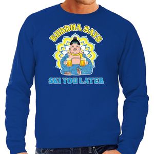 Bellatio Decorations Apres ski sweater voor heren - Buddha says ski you later - blauw - wintersport S