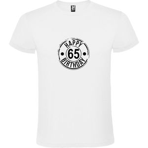Wit T-Shirt met “ Happy Birthday 65 “ print  Zwart Size XXL