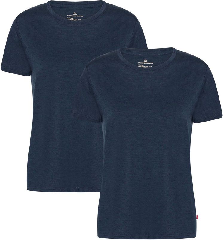 DANISH ENDURANCE 100% Merino Wol T-shirt - Lichtgewicht & Geurbestendig Ondershirt - voor Vrouwen - 2 Paar - Donker Marineblauw - S