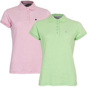2-Pack Donnay Polo Pique Lisa - Poloshirt - Dames - Maat S - Shadow pink/Lemon green (625)