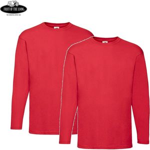 2 Pack Fruit of the Loom Value Weight Longsleeve T-shirt Rood Maat S