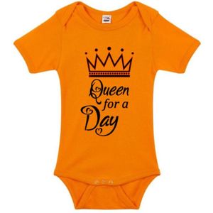 Oranje rompertje met tekst : Queen for a Day, Koningsdag , Oranje rompertje maat 62-68