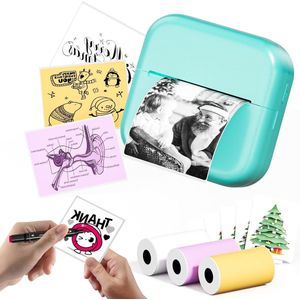 Pocket Printer - Mini Thermische Sticker Printer met 3 Rollen Papier - Smartphone Tablet Compatibel - Dagboek Studie Notities To-Do Lijst Sticker Afdrukken - Groen