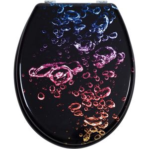 Namajunas - WC-brillen - Wc bril softclose - Toilet bril - Universele vorm WC Bril - MDF hout - Antibacterieel - Gekleurde Bellen - Met Deksel - RVS Bevestiging - Easy Clean - Snelle montage en demontage - Inclusief Bevestigingsmateriaal